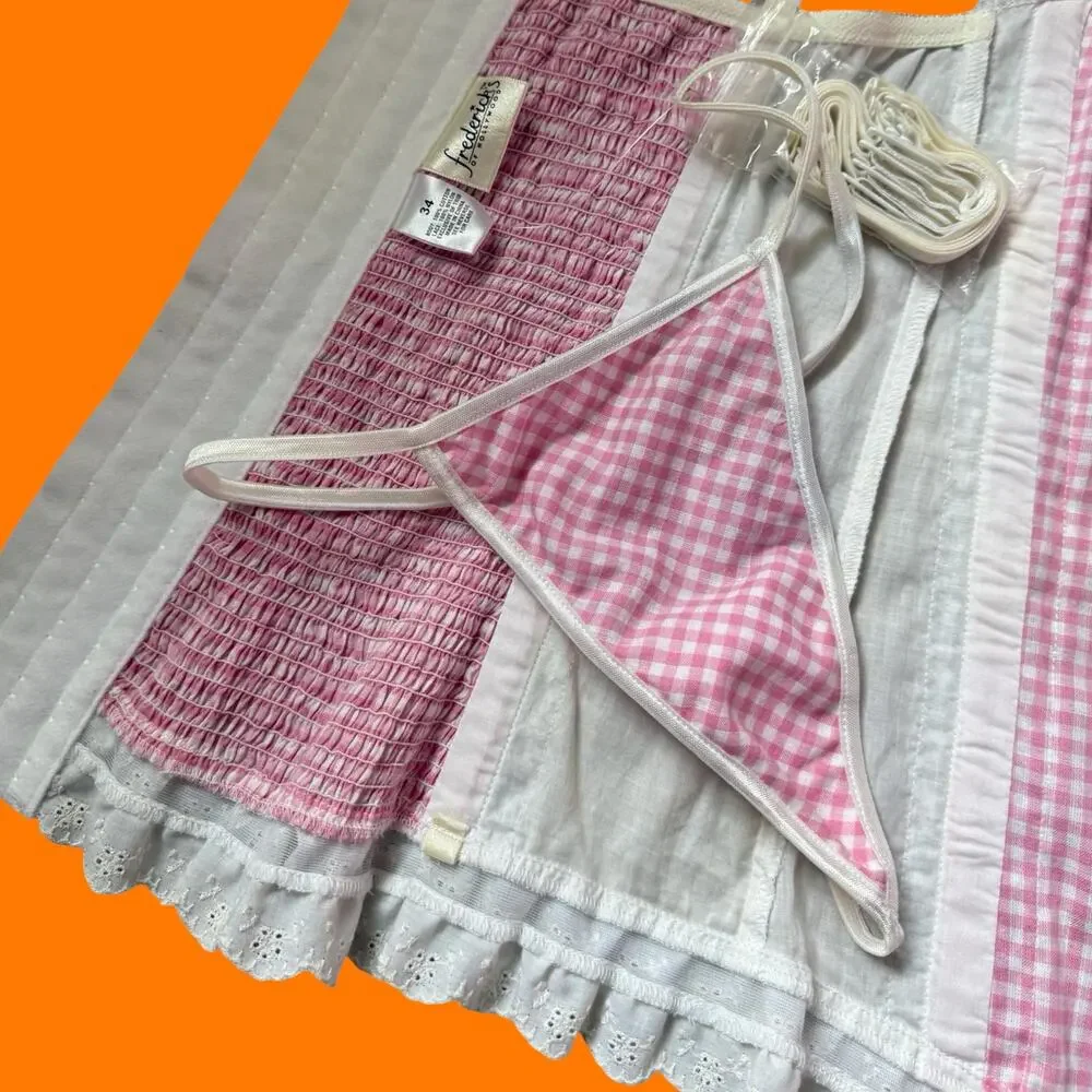 00's vintage gingham eyelet lace corset top y2k lingerie set Size 34 S/M - Picture 5 of 10